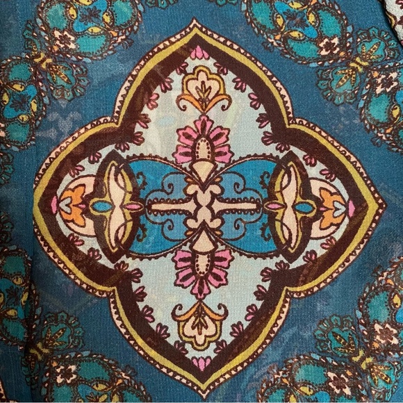 Charter Club XL-Petite Teal Paisley Blouse V-Neck Pin Tuck Pleats 3/4 sleeves - Picture 11 of 14